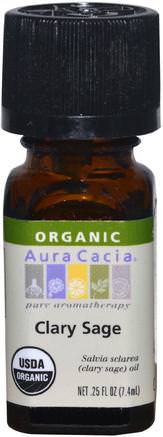 Organic Clary Sage.25 fl oz (7.4 ml) by Aura Cacia-Bad, Skönhet, Aromterapi Eteriska Oljor, Clary Salviaolja