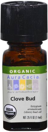 Organic Clove Bud.25 fl oz (7.4 ml) by Aura Cacia-Bad, Skönhet, Aromterapi Eteriska Oljor, Nötköttolja
