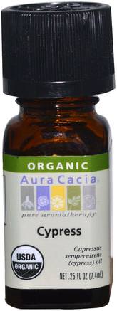 Organic Cypress, 0.25 fl oz (7.4 ml) by Aura Cacia-Bad, Skönhet, Aromterapi Eteriska Oljor, Cypress Olja