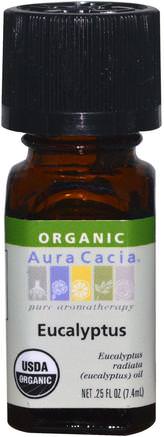 Organic Eucalyptus, 0.25 fl oz (7.4 ml) by Aura Cacia-Bad, Skönhet, Aromaterapi Eteriska Oljor, Eukalyptusolja