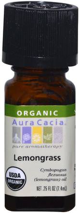 Organic Lemongrass, 0.25 fl oz (7.4 ml) by Aura Cacia-Bad, Skönhet, Aromaterapi Eteriska Oljor, Citrongräsolja