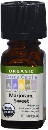 Organic Marjoram, Sweet, 0.25 fl oz (7.4 ml) by Aura Cacia-Bad, Skönhet, Aromaterapi Eteriska Oljor, Marjoram Olja