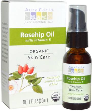 Organic Rosehip Oil, Skin Care, 1 fl oz (30 ml) by Aura Cacia-Bad, Skönhet, Aromaterapi Eteriska Oljor, Rosa Höftfröolja
