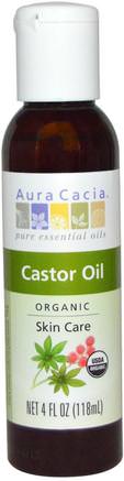 Organic Skin Care, Castor Oil, 4 fl oz (118 ml) by Aura Cacia-Hälsa, Hud, Ricinolja, Kroppsvårdoljor