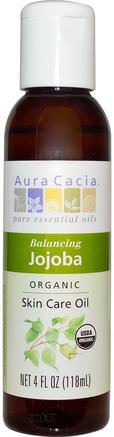 Organic Skin Care Oil, Balancing Jojoba, 4 fl oz (118ml) by Aura Cacia-Hälsa, Hud, Jojobaolja, Kroppsvårdoljor