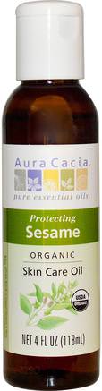 Organic Skin Care Oil, Protecting Sesame, 4 fl oz (118 ml) by Aura Cacia-Hälsa, Hud, Massageolja