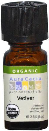 Organic Vetiver.25 fl oz (7.4 ml) by Aura Cacia-Bad, Skönhet, Aromaterapi Eteriska Oljor, Vetiverolja