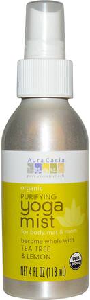 Organic Yoga Mist, Purifying, Tea Tree & Lemon, 4 fl oz (118 ml) by Aura Cacia-Hem, Luftfräschare Deodorizer, Bad, Doft Sprayer