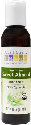 Organics, Skin Care Oil, Nuturing Sweet Almond, 4 fl oz (118 ml) by Aura Cacia-Hälsa, Hud, Massage Olja, Kroppsvård Oljor