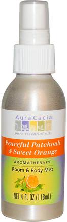 Room & Body Mist, Peaceful Patchouli & Sweet Orange, 4 fl oz (118 ml) by Aura Cacia-Hem, Luftfräschare Deodorizer, Bad, Doft Sprayer