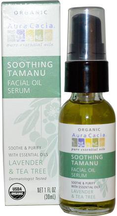 Soothing Tamanu Essentials Facial Oil Serum, Lavender & Tea Tree, 1 fl oz (30 ml) by Aura Cacia-Hälsa, Hudserum