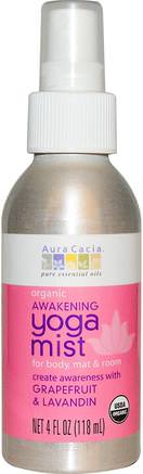 Yoga Mist, Organic Awakening, Grapefruit & Lavandin, 4 fl oz (118 ml) by Aura Cacia-Hem, Luftfräschare Deodorizer, Bad, Doft Sprayer