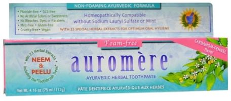 Ayurvedic Herbal Toothpaste, Foam-Free, Cardamom-Fennel Flavor, 4.16 oz (117 g) by Auromere-Bad, Skönhet, Tandkräm, Oral Tandvård, Tandblekning