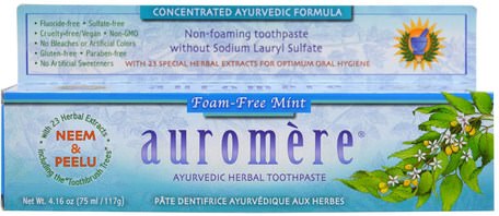 Ayurvedic Herbal Toothpaste, Foam-Free, Mint, 4.16 oz (117 g) by Auromere-Bad, Skönhet, Oral Tandvård, Tandkräm