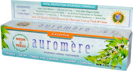 Ayurvedic Herbal Toothpaste, Licorice, 4.16 oz (75 ml/117 g) by Auromere-Bad, Skönhet, Tandkräm, Oral Tandvård, Tandblekning