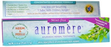 Ayurvedic Herbal Toothpaste, Mint-Free, 4.16 oz (117 g) by Auromere-Bad, Skönhet, Tandkräm, Oral Tandvård, Tandblekning