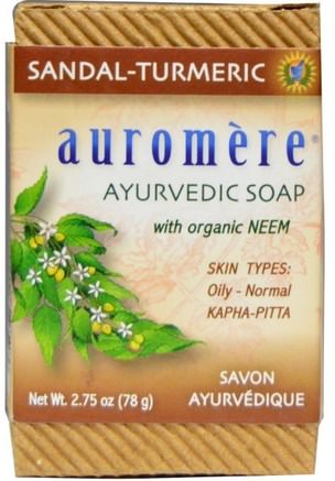 Ayurvedic Soap, With Organic Neem, Sandal-Turmeric, 2.75 oz (78 g) by Auromere-Kosttillskott, Antioxidanter, Curcumin, Bad, Skönhet, Tvål