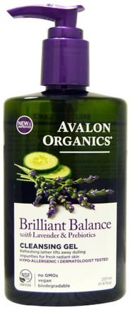 Brilliant Balance, With Lavender & Prebiotics, Cleansing Gel, 8 fl oz (237 ml) by Avalon Organics-Skönhet, Ansiktsvård, Ansiktsrengöring