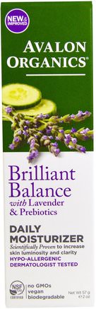 Brilliant Balance, With Lavender & Prebiotics, Daily Moisturizer, 2 oz (57 g) by Avalon Organics-Skönhet, Ansiktsvård, Krämer Lotioner, Serum, Hyaluronsyra Hud