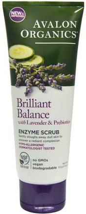 Brilliant Balance, With Lavender & Prebiotics, Enzyme Scrub, 4 oz (113 g) by Avalon Organics-Skönhet, Ansiktsvård, Krämer Lotioner, Serum, Ansiktsrengöringsmedel