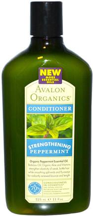 Conditioner, Strengthening, Peppermint, 11 fl oz (325 ml) by Avalon Organics-Bad, Skönhet, Balsam, Hår, Hårbotten, Schampo, Balsam