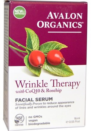 CoQ10 & Rosehip Wrinkle Therapy.55 fl oz (16 ml) by Avalon Organics-Skönhet, Ansiktsvård, Krämer Lotioner, Serum, Coq10 Hud