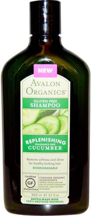 Gluten Free Shampoo, Replenishing Cucumber, Fragrance Free, 11 fl oz (325 ml) by Avalon Organics-Bad, Skönhet, Schampo, Hår, Hårbotten, Balsam