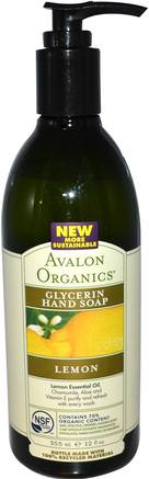 Glycerin Hand Soap, Lemon, 12 fl oz (355 ml) by Avalon Organics-Bad, Skönhet, Tvål