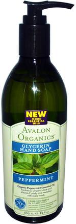 Glycerin Hand Soap, Peppermint, 12 fl oz (355 ml) by Avalon Organics-Bad, Skönhet, Tvål