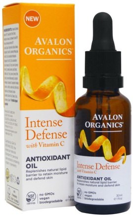 Intense Defense, With Vitamin C, Antioxidant Oil, 1 fl oz (30 ml) by Avalon Organics-Hälsa, Hudserum, Vitamin C