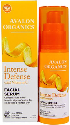 Intense Defense, With Vitamin C, Facial Serum, 1 fl oz (30 ml) by Avalon Organics-Skönhet, Ansiktsvård, Krämer Lotioner, Serum, Hälsa, Hudserum