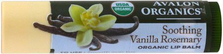 Organic Lip Balm, Vanilla Rosemary.15 oz (4.2 g) by Avalon Organics-Bad, Skönhet, Läppvård, Läppbalsam