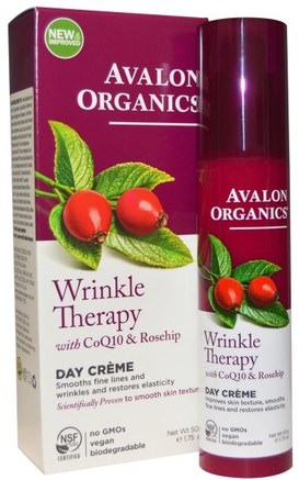 Wrinkle Therapy, With CoQ10 & Rosehip, Day Creme, 1.75 oz (50 g) by Avalon Organics-Skönhet, Ansiktsvård, Krämer Lotioner, Serum, Coq10 Hud
