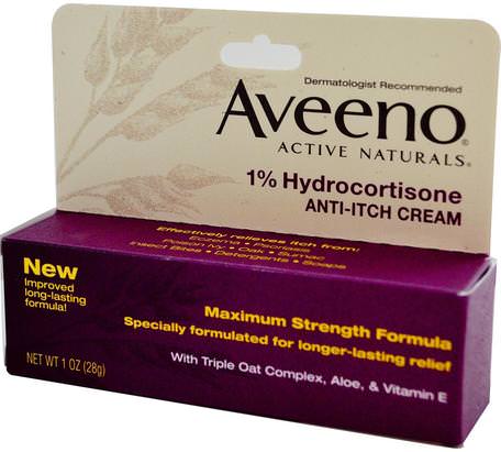 Active Naturals, 1% Hydrocortisone, Anti-Itch Cream, 1 oz (28 g) by Aveeno-Hälsa, Dermatit, Kropp