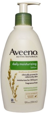 Active Naturals, Daily Moisturizing Lotion, Fragrance Free, 12 fl oz (354 ml) by Aveeno-Kropp, Dagligen Fuktgivande
