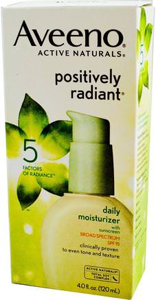 Active Naturals, Positively Radiant, Daily Moisturizer, with Sunscreen, SPF 15, 4.0 fl oz (120 ml) by Aveeno-Bad, Skönhet, Solskyddsmedel, Spf 05-25, Ansiktsvård