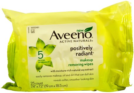 Active Naturals, Positively Radiant Makeup Removing Wipes, 25 Wipes by Aveeno-Skönhet, Ansiktsvård, Ansiktsservetter