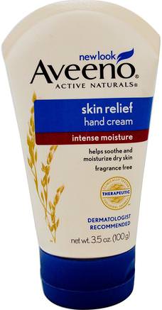 Active Naturals, Skin Relief, Hand Cream, Fragrance Free, 3.5 oz (100 g) by Aveeno-Kropp, Hudavlastning