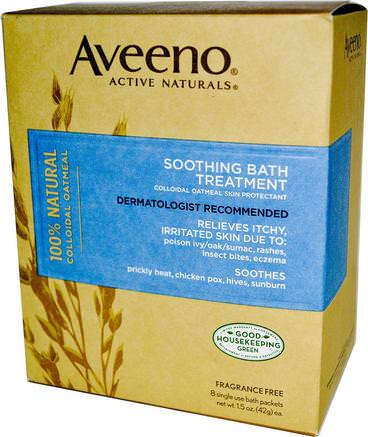 Active Naturals, Soothing Bath Treatment, Fragrance Free, 8 Single Use Bath Packets .1.5 oz (42 g) Each. by Aveeno-Kropp, Eksembehandling