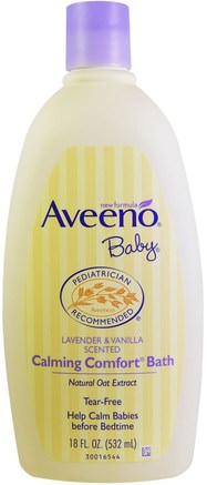 Baby, Calming Comfort Bath, Lavender & Vanilla, 18 fl oz (532 ml) by Aveeno-Bad, Skönhet, Bubbelbad, Barnbubbelbad, Barnkroppsvask, Barnduschgel