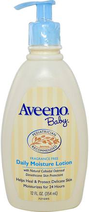 Baby, Daily Moisture Lotion, Fragrance Free, 12 fl oz (354 ml) by Aveeno-Bad, Skönhet, Body Lotion, Baby Lotion