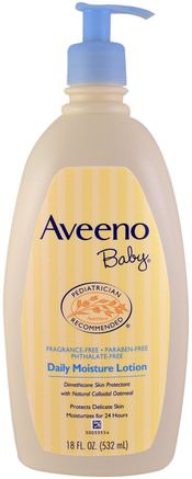 Baby, Daily Moisture Lotion, Fragrance Free, 18 fl oz (532 ml) by Aveeno-Bad, Skönhet, Body Lotion, Baby Lotion