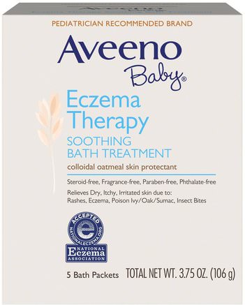 Baby, Eczema Therapy, Soothing Bath Treatment, Fragrance Free, 5 Bath Packets, 3.75 oz (106 g) by Aveeno-Barnens Hälsa, Barnbad