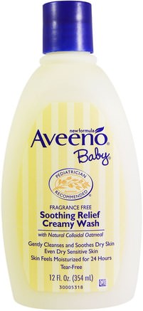 Baby, Soothing Relief Creamy Wash, Fragrance Free, 12 fl oz (354 ml) by Aveeno-Bad, Skönhet, Duschgel, Barn Kroppsvask, Barn Duschgel