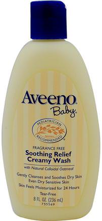 Baby, Soothing Relief Creamy Wash, Fragrance Free, 8 fl oz (236 ml) by Aveeno-Bad, Skönhet, Duschgel, Barn Kroppsvask, Barn Duschgel