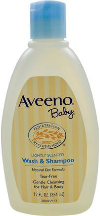 Baby, Wash & Shampoo, Lightly Scented, 12 fl oz (354 ml) by Aveeno-Bad, Skönhet, Schampo, Barnschampo, Duschgel, Barn Kroppsvask, Barn Duschgel