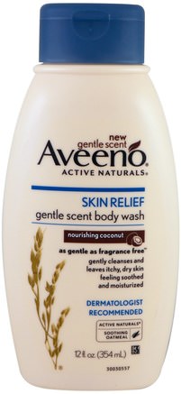 Skin Relief, Gentle Scent Body Wash, Nourishing Coconut, 12 fl oz (354 ml) by Aveeno-Bad, Skönhet, Duschgel