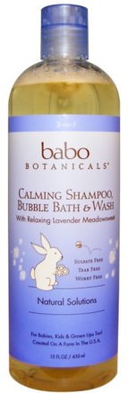 3 in 1: Shampoo, Bubble Bath & Wash, Lavender Meadowsweet, 15 fl oz (450 ml) by Babo Botanicals-Bad, Skönhet, Schampo, Barnschampo, Barnbubbelbad