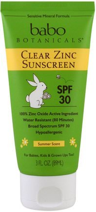 30 SPF Clear Zinc Sunscreen, 3 fl oz (89 ml) by Babo Botanicals-Bad, Skönhet, Solskyddsmedel, Barn Och Solskyddsmedel