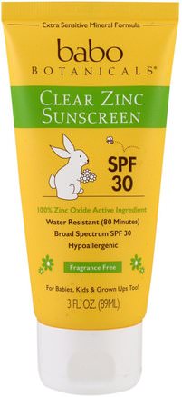 Clear Zinc Sunscreen, SPF 30, Fragrance Free, 3 fl oz (89 ml) by Babo Botanicals-Bad, Skönhet, Solskyddsmedel, Barn Och Solskyddsmedel